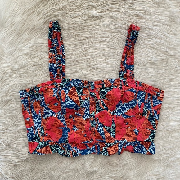 Ulla Johnson Blue Red Abstract Print Button Front Alexandra Tank Top Flamingo - Picture 2 of 10